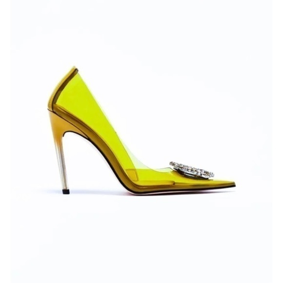 GOOD AMERICAN 6 1/2‎ Golden Olive Cinder F*ckin Rella Lucite Pumps Heels NEW - Picture 5 of 13